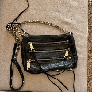 Rebecca Minkoff Black Leather Crossbody with Gold Zippers